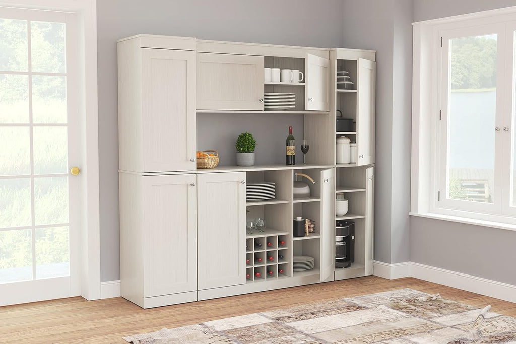 Shaker Style 4-Piece Buffet Storage System with 2 Tall Cabinets, Washed Oak R39755