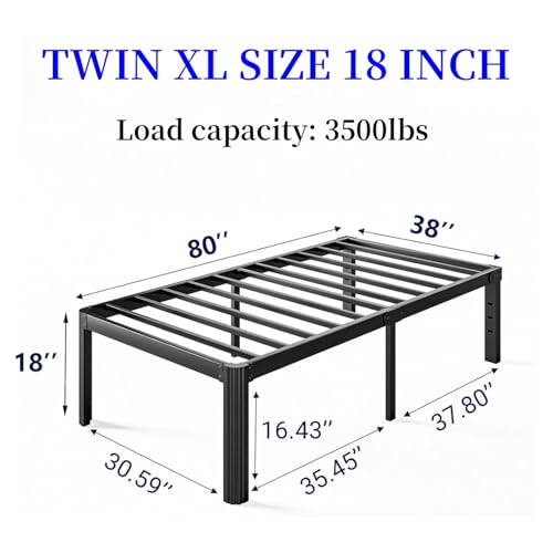 Twin Size Platform Bed Frame, 18 Inch Heavy Duty Steel Frame Y17163