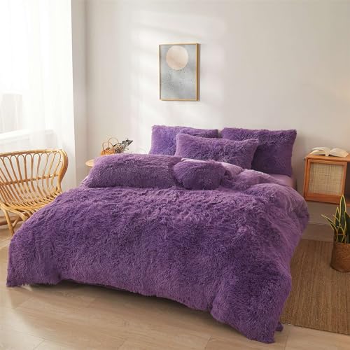 Faux Fur Comforter Cover Set Queen Dark Grey 3 Pieces O138140