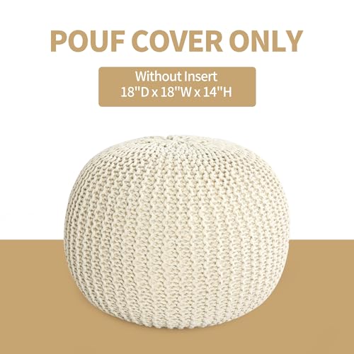 Knitted Ottoman Pouf Cover, 100% Cotton Round Foot Stool, Navy Blue E40008