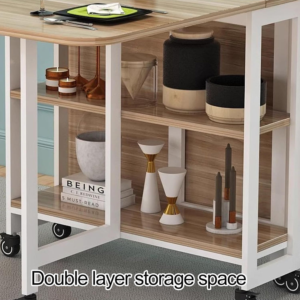Folding Dining Table with Wheels and Storage Racks F9719