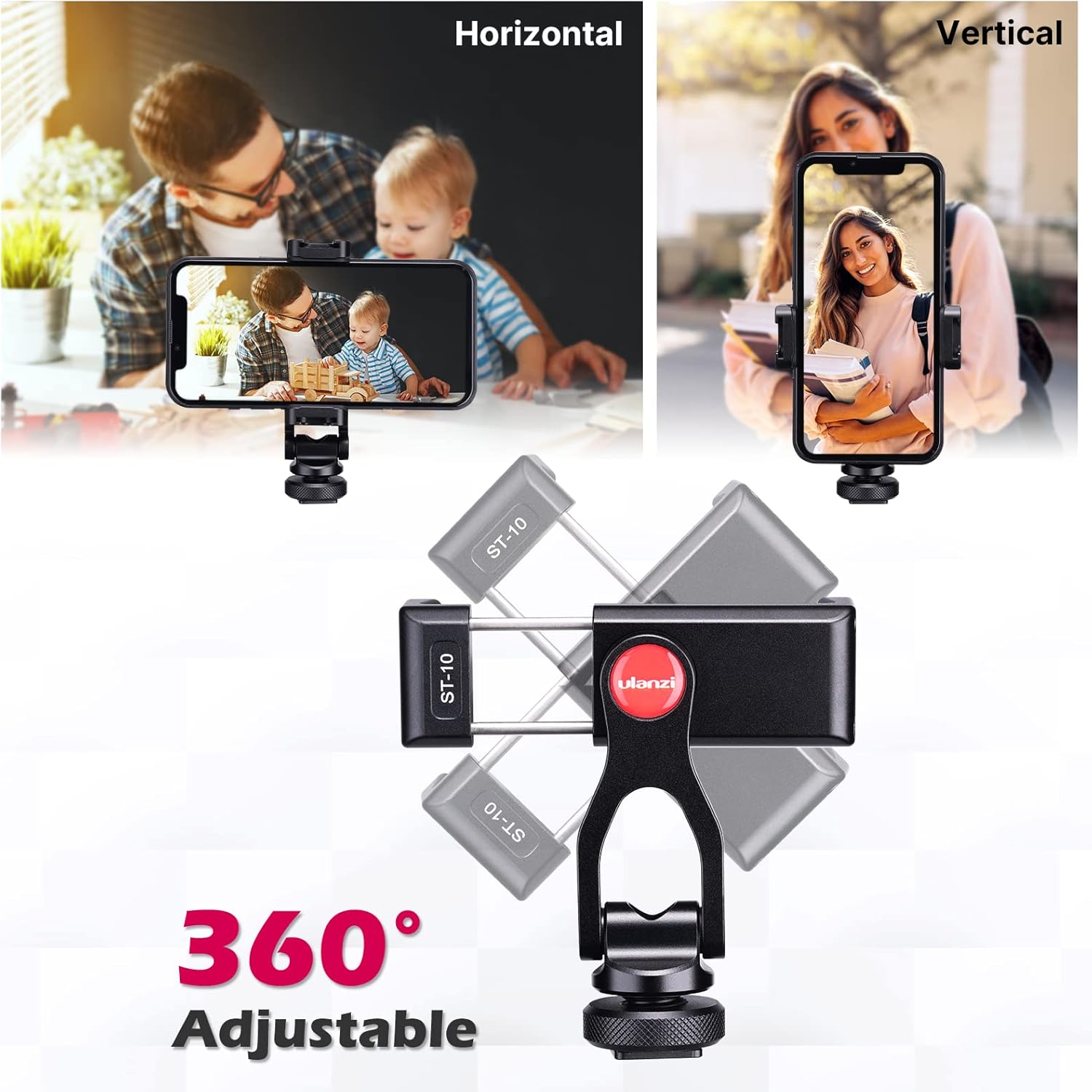 Metal Phone Tripod Mount, 360° Smartphone Adapter with Cold Shoe Mount Y78407