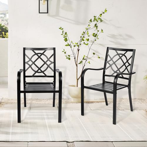 Outdoor Wrought Iron Patio Dining Furniture Set with 4 Stackable Chairs and Steel Table Q485