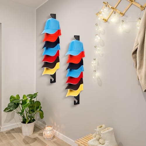 Wooden Hat Rack for Baseball Caps with 10 Hooks, Wall Mount, 3 Pack X3388