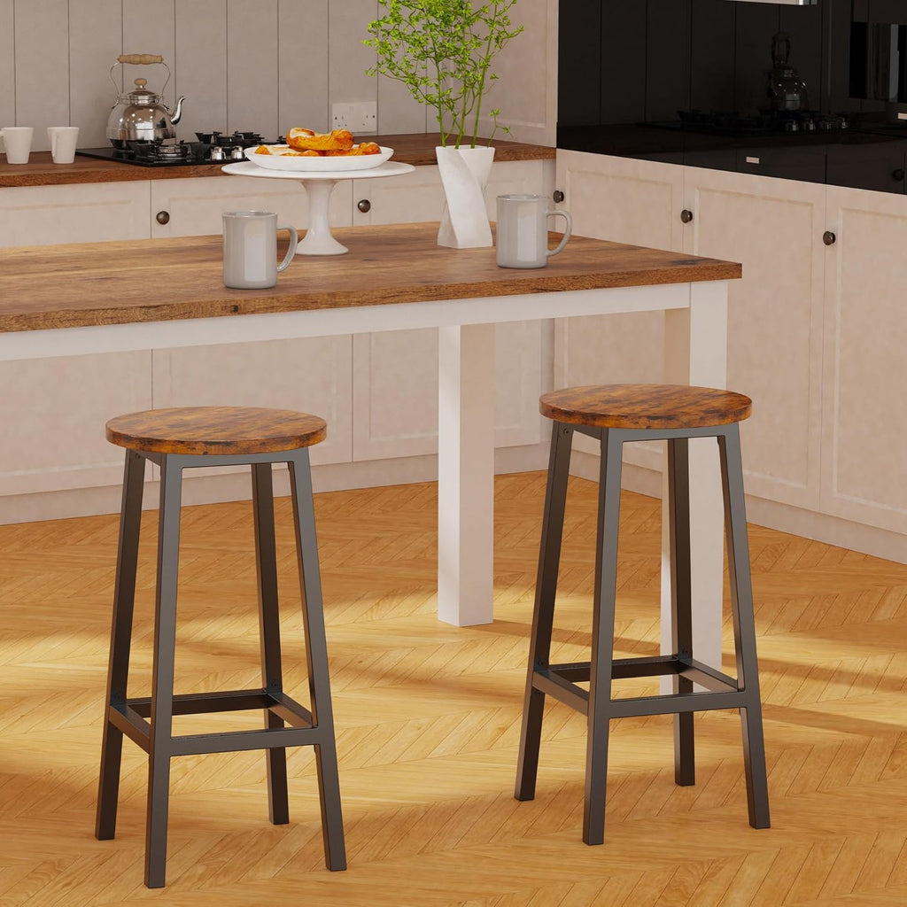 Bar Stools Set of 2 with Footrest, 25.6 Inch Tall, Rustic Brown and Black B43108