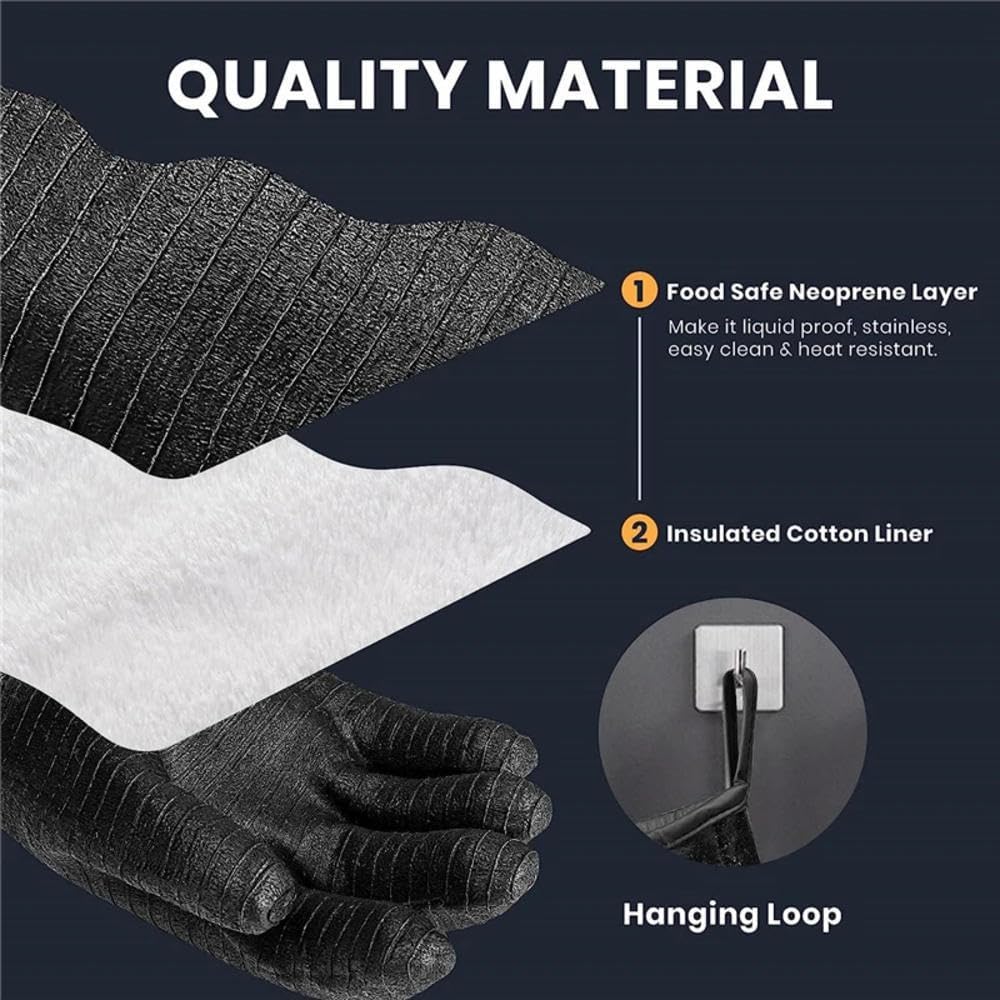 Extreme Heat Resistant Grill Gloves, Waterproof Long Sleeve, Fireproof, Oil Resistant, 18 inches U839273