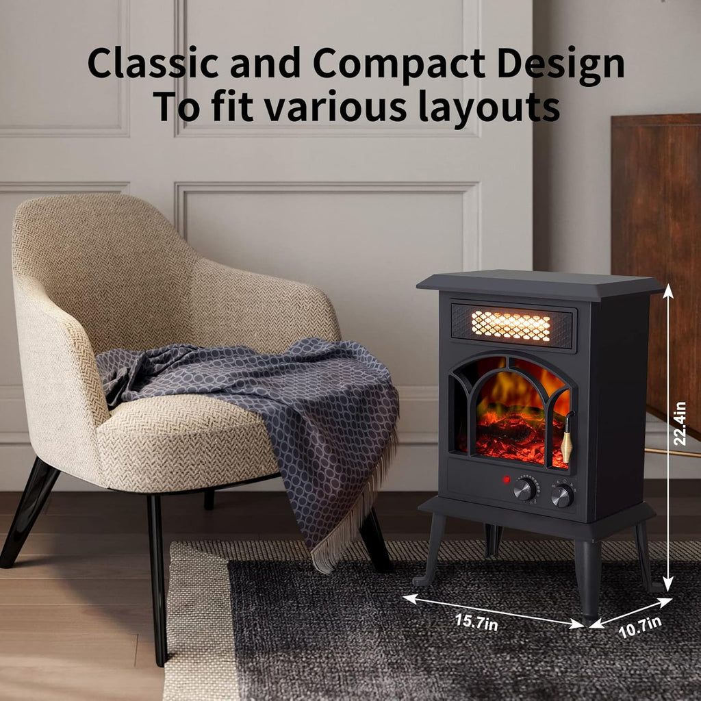 Electric Fireplace Heater, 1500W Portable Infrared Stove with Realistic Flame Effects K372397