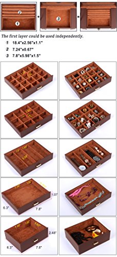 Extra Large Jewelry Box with Mirror, 6 Tier 5 Drawers Storage Organizer T242107