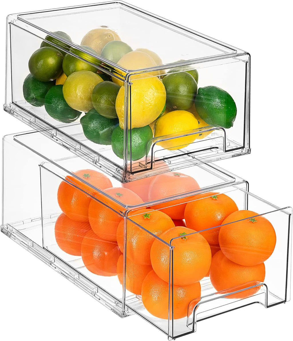 Kitchen Organization Bundle with 2 Pull Out Fridge Drawers and 2 Stackable Fridge Bins B695907