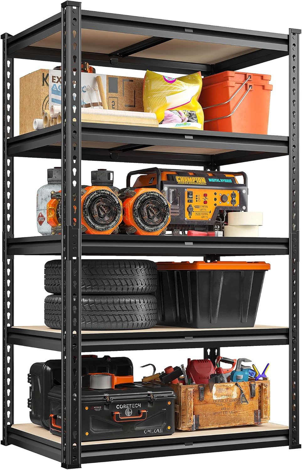 Heavy Duty 5-Tier Garage Shelving Unit, 60" H x 28" W x 14" D F3895