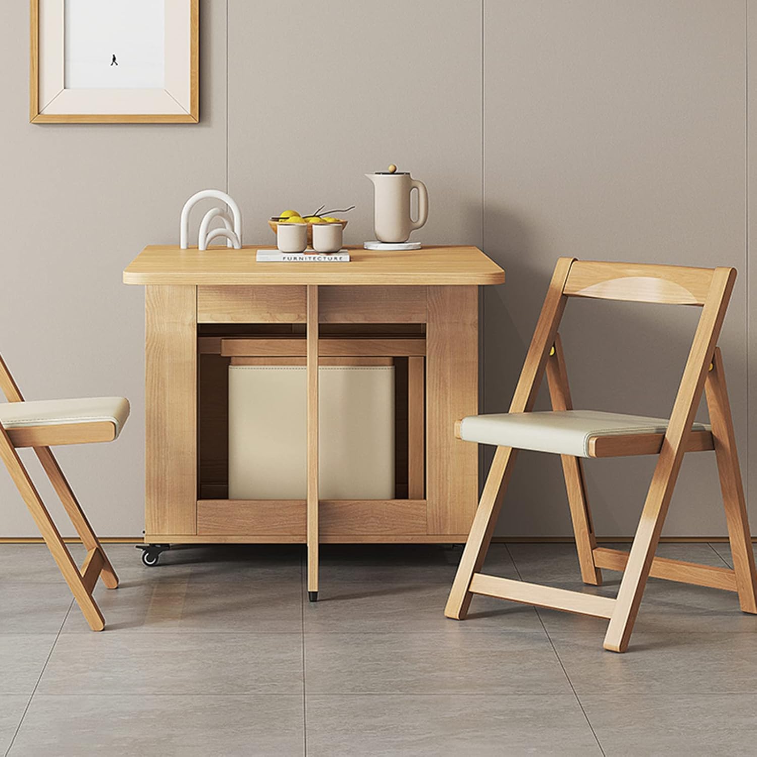 Extendable Solid Wood Drop Leaf Dining Table with Storage Drawer F2202