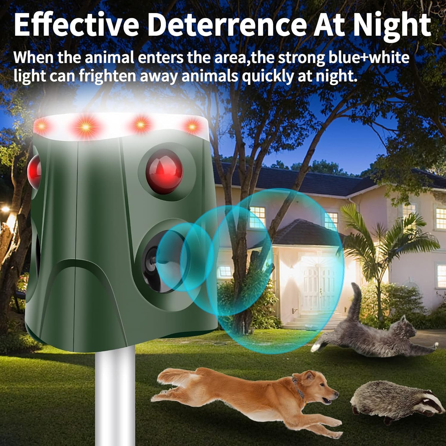 Solar Ultrasonic Animal Repellent with Motion Sensor for Outdoor Yard I29386