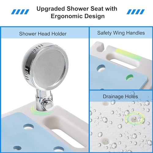 Shower Stool with Heavy Duty Crossbar, Height Adjustable Bath Chair, 500 lbs Capacity H9850