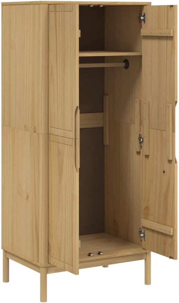 Wardrobe Solid Pine Wood Wax Brown with Wooden Legs P476368