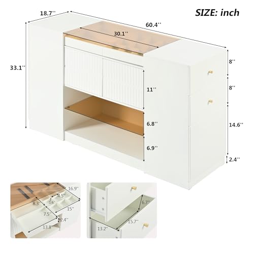 Bedroom Wardrobe Armoire with Glass Display Shelf and 6 Drawers Y5450
