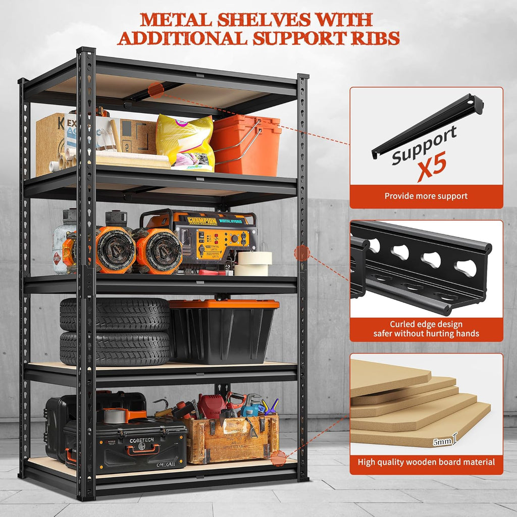 Heavy Duty 5-Tier Garage Shelving Unit, 60" H x 28" W x 14" D F3895