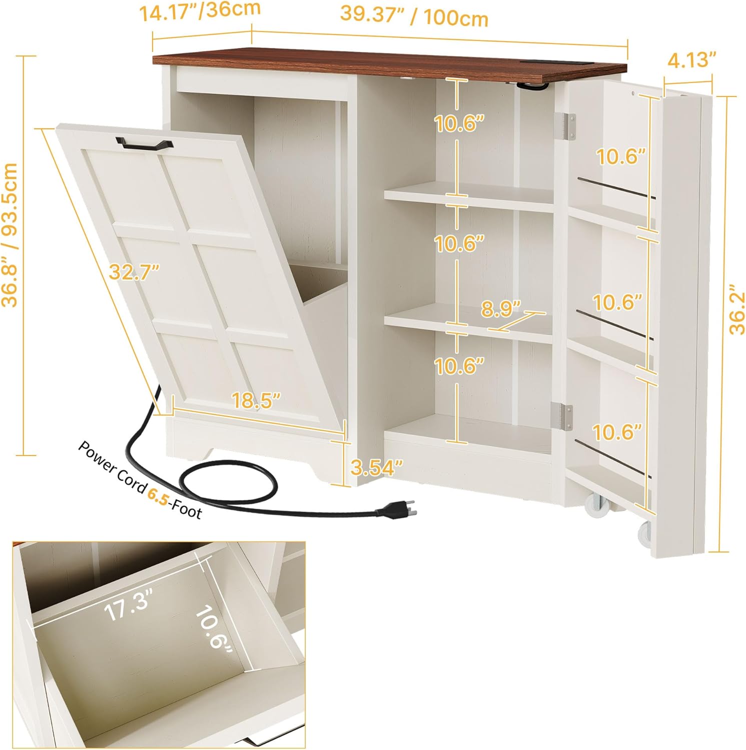 Tilt Out Trash Cabinet, 13 Gallon Hidden Pull Out Trash Bin, Kitchen Storage Cabinet, White Oak U194784