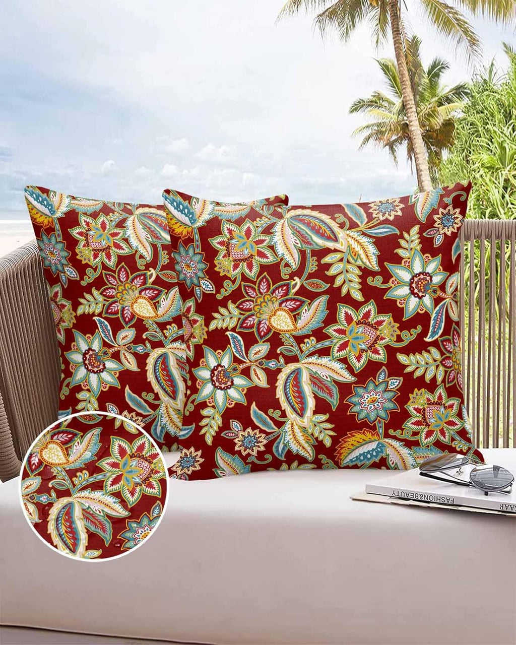 Outdoor Waterproof Throw Pillow Covers 24x24in, Paisley Pattern, Set of 2 R72542