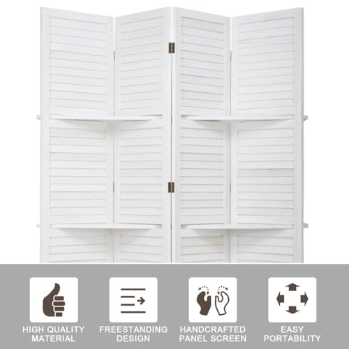 Wood Room Divider 4 Panel Folding Screen with Double Hinged, Privacy Screen for Home Office Bedroom Y78887