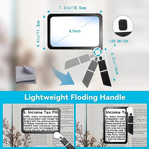 Magnifying Glass with Light, Folding Handheld 3X LED for Reading O568337