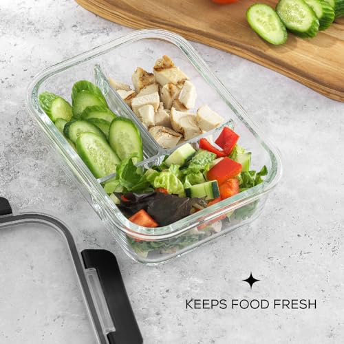 Glass Meal Prep Containers with Lids, 3 Compartment Bento Box, 5 Pack Q376068