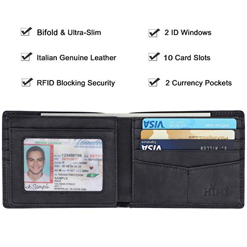 Men's Leather RFID Blocking Bifold Wallet with 2 ID Windows L317622