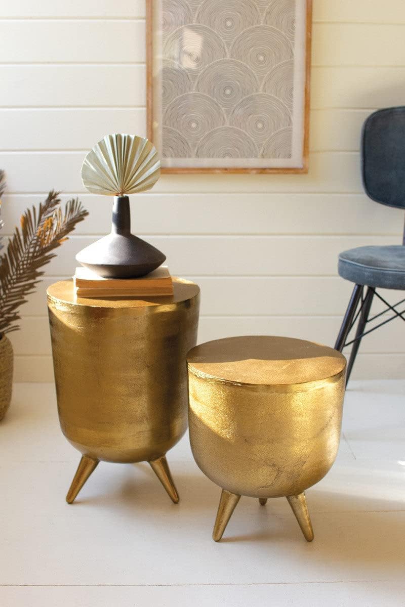 Kalalou NTK1019 Antique Brass Aluminum Drum Tables,19-inch Height, Set of 2