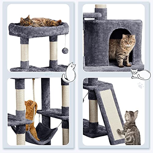 Cat Tree Cat Tower, 63in Multi-Level for Indoor Cats, Sisal Scratching Posts & Condo, Black W78958