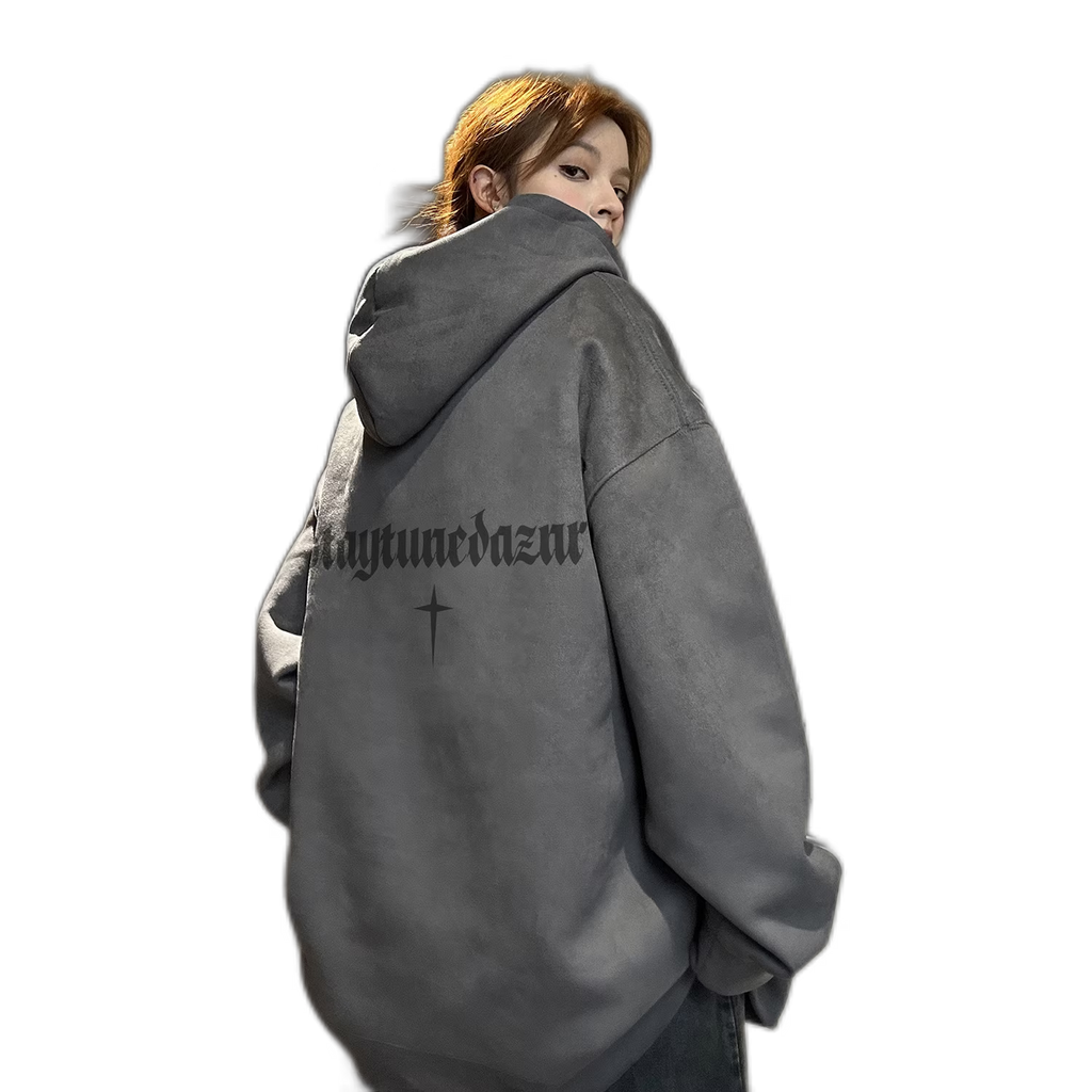 Suede Couple's Hooded Sweatshirt, Army Green,