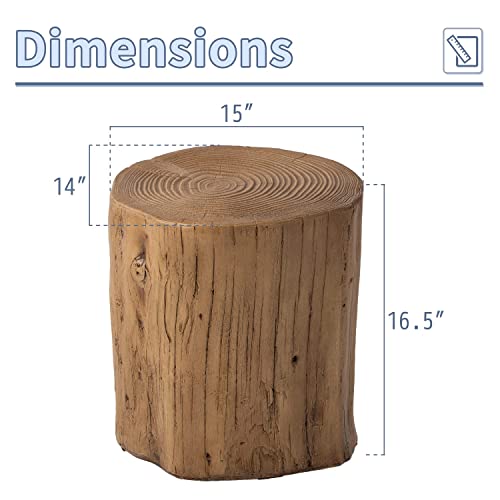 Rustic Stump Side Table, Light Grey Wood-Look Accent Stool D4547