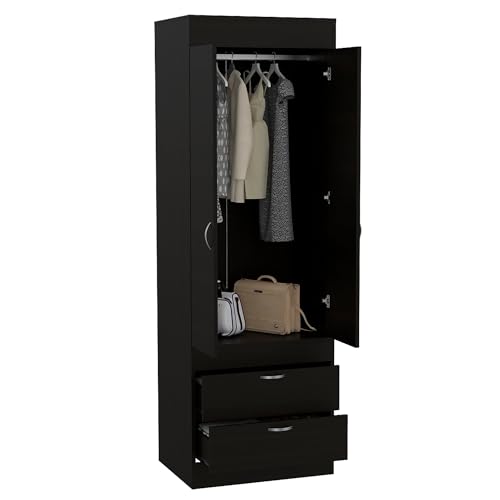 Wooden Wardrobe with 2 Doors, Storage Shelves and Hanging Rod J738