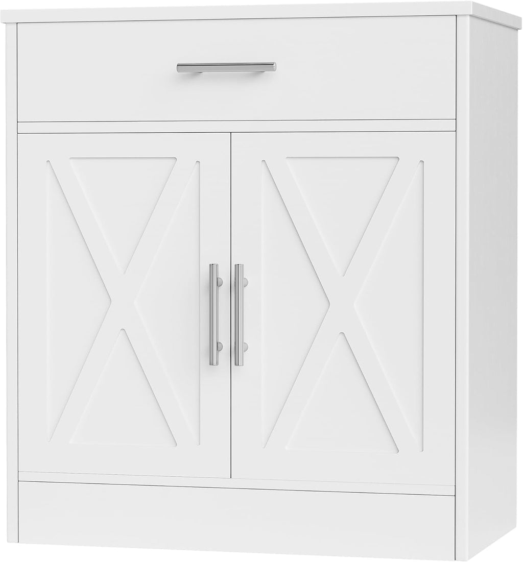 Shintenchi Modern Farmhouse Sideboard Buffet Cabinet with Storage with 2 Doors, Barn Doors Buffet Cabinet with Storage, Wood Coffee Bar Cabinet for Kitchen, Living Room,Ivory White