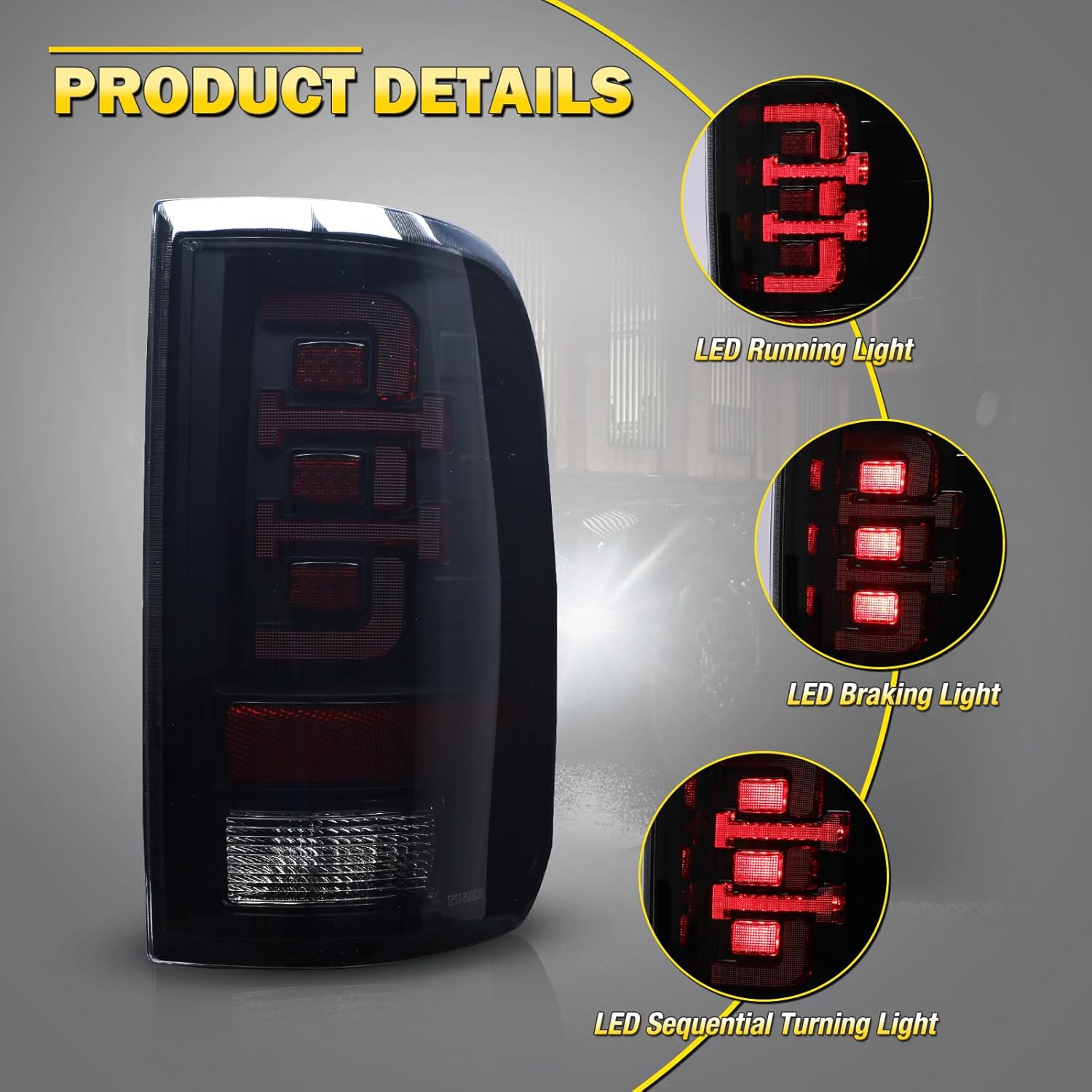 LED Taillights for 2004-2008 Ford F-150 Styleside, Sequential Turn Signal, Black Smoke Lens, 1 Pair K781403
