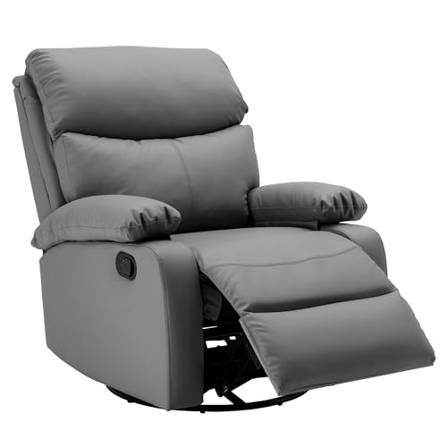 Genuine Leather Swivel Rocker Recliner Chair for Adults, Dark Grey H326