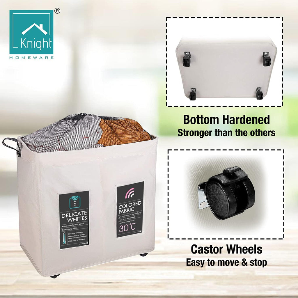 120L Collapsible Laundry Basket with Wheels, 2 Section, Mesh Cover X768805