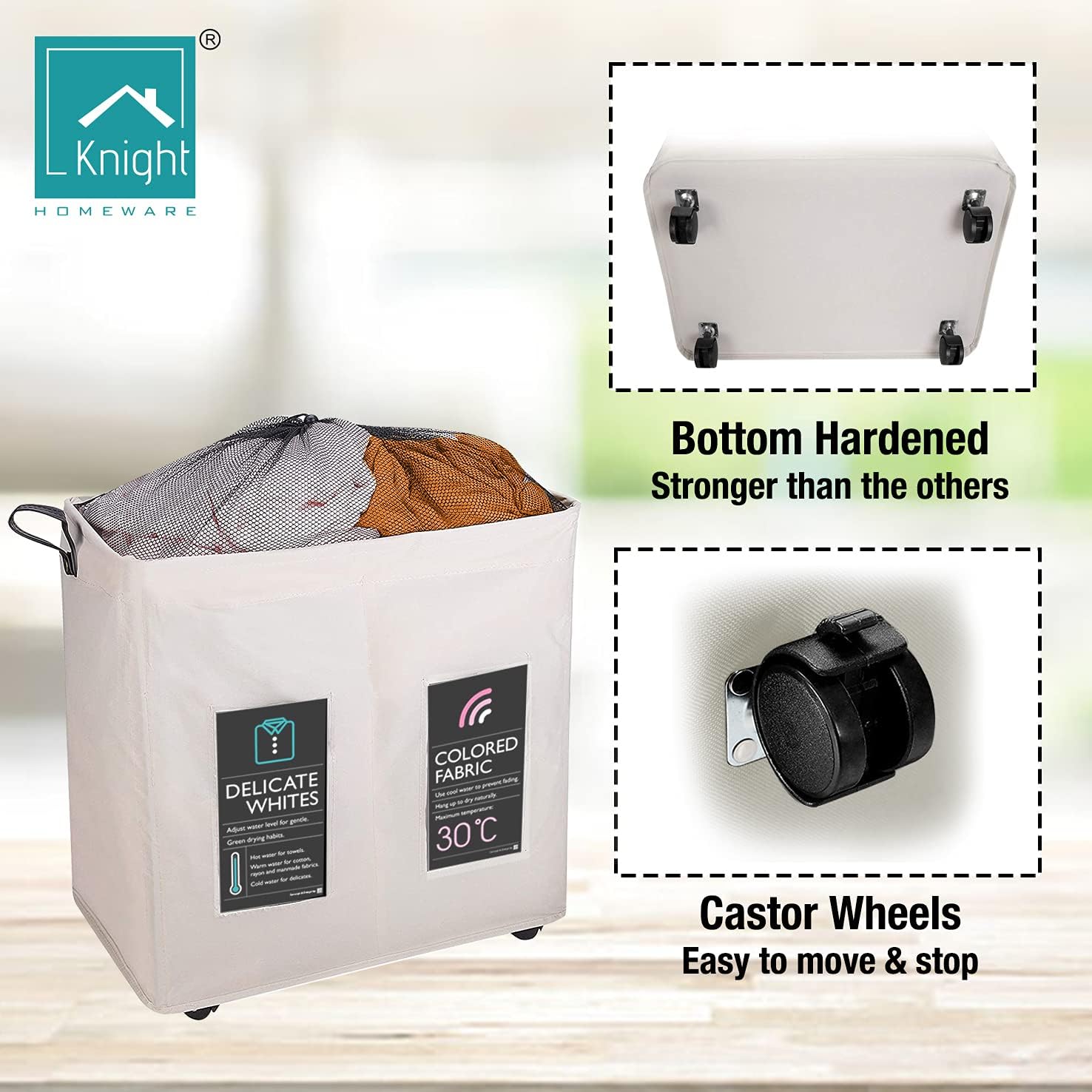 120L Collapsible Laundry Basket with Wheels, 2 Section, Mesh Cover X768805