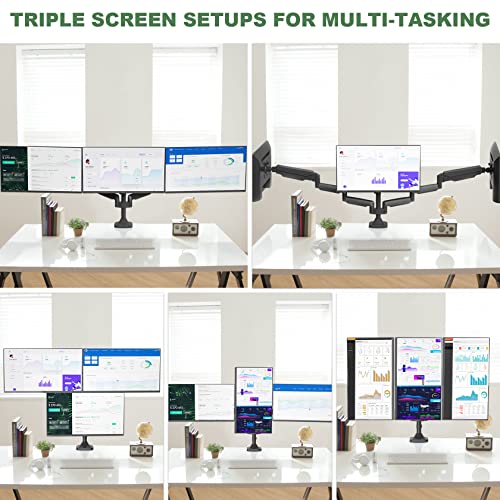 Triple Monitor Desk Mount for Three Flat or Curved Screens up to 27 Inch, VESA 75x75/100x100mm E3141