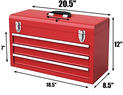 Portable 20" Steel Tool Box with 3 Drawers and Top Tray E61469
