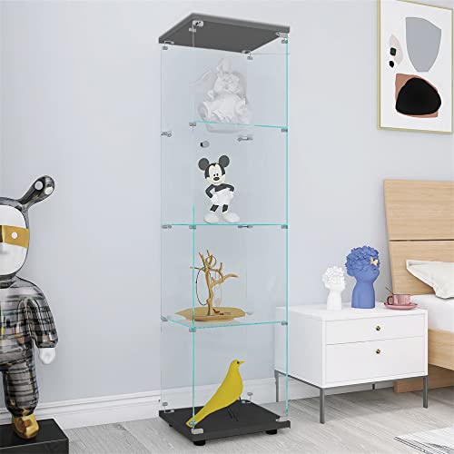 Glass Display Cabinet with Door, 4-Shelf, Black Y513228