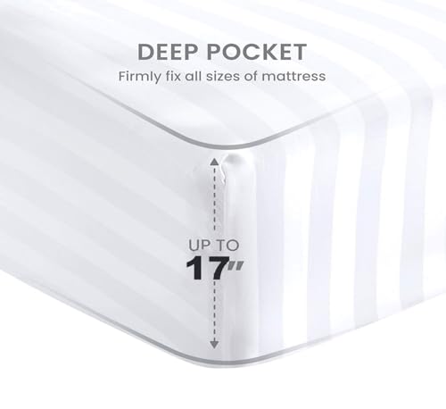 100% Egyptian Cotton King Size Sheet Set – 1000 Thread Count White Stripe – 4 Piece, Deep Pocket N11814