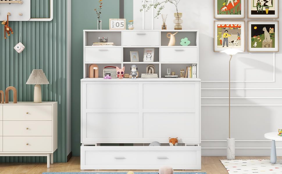 Queen Size Murphy Bed with Bookcase and Drawer C763252