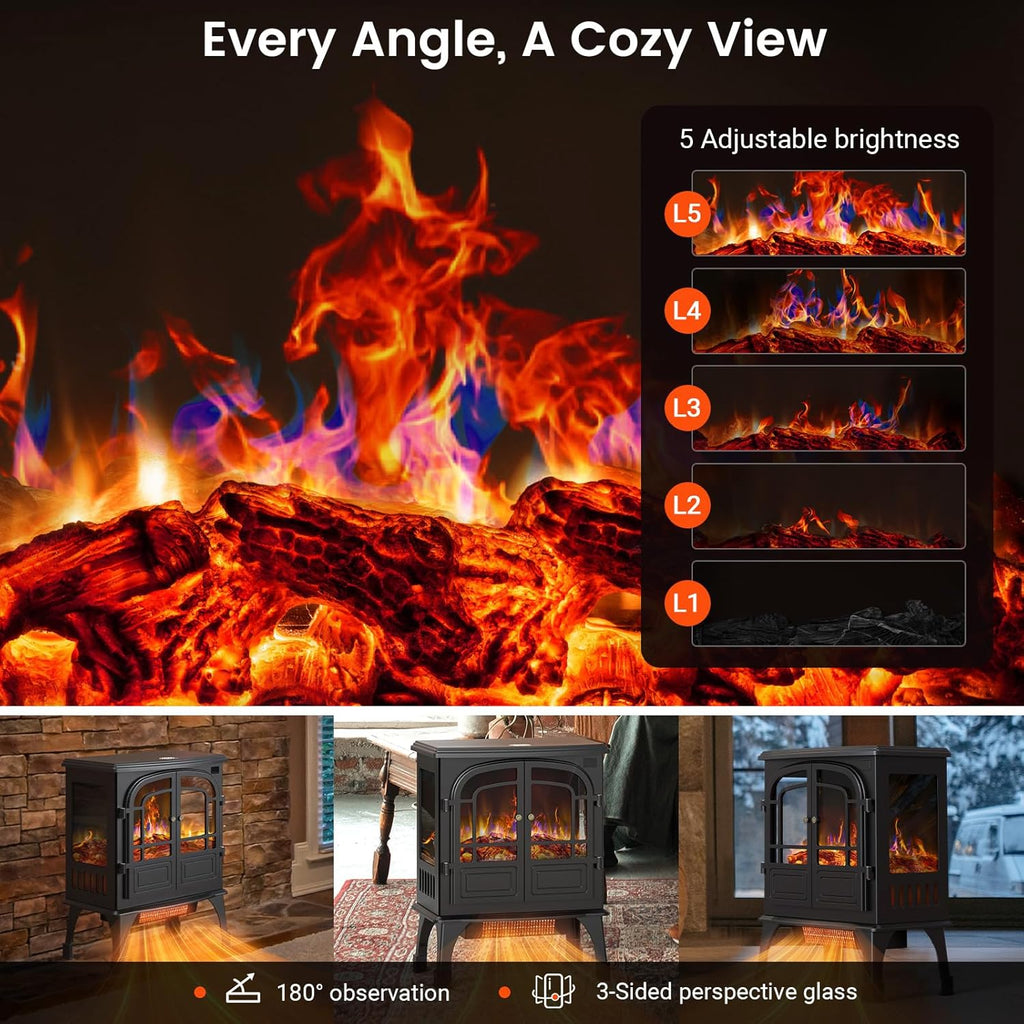 Electric Fireplace Heater with Remote Control, 3D Realistic Flame I403