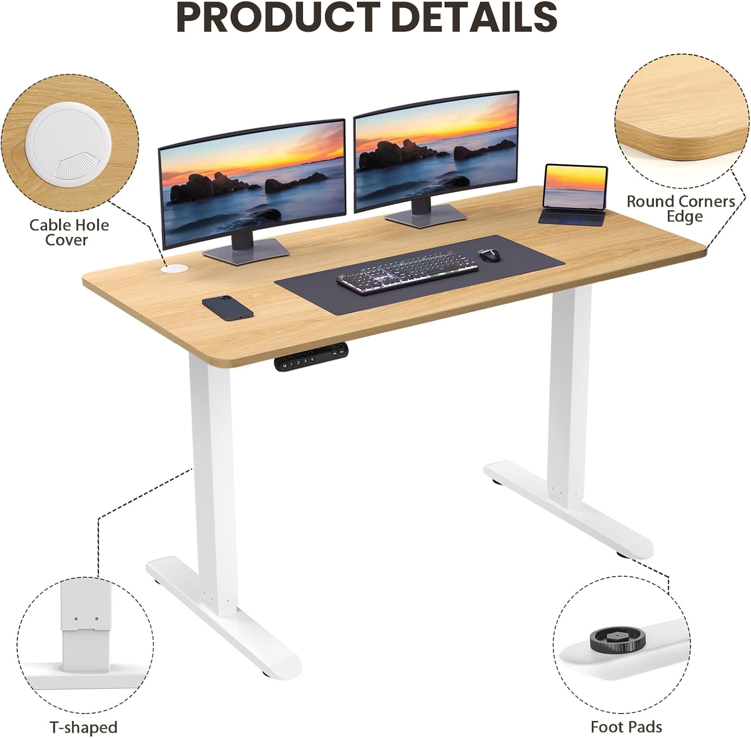 Adjustable Height Standing Desk 48 x 24 Inch Maple F197