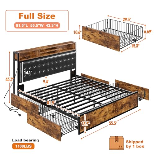 Queen Bed Frame with 4 Drawers and Charging Station F396496