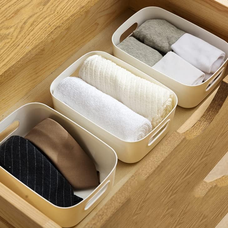 Plastic Storage Baskets with Handles for Pantry, Bedroom, and Desk Organizing J63038