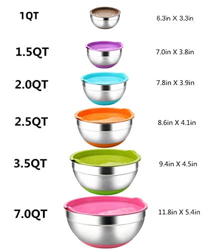 Stainless Steel Mixing Bowls with Airtight Lids, 6 Piece Colorful Nesting Set J126808