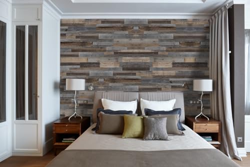 3D Vintage Barnwood Wall Panels, Brown, 30 sq ft T38378