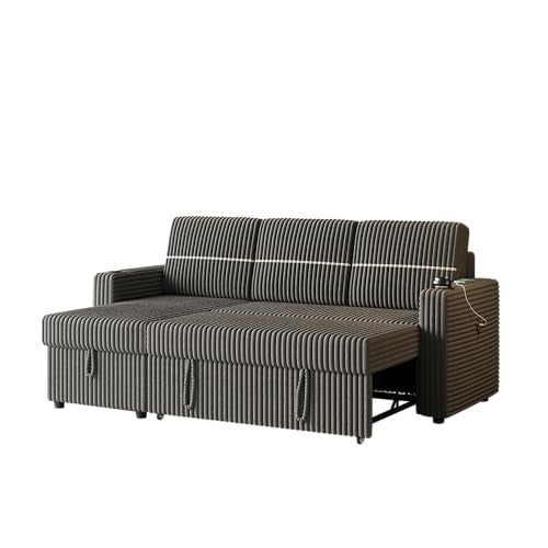 L-Shaped Sleeper Sectional Sofa Bed with Storage Chaise, Corduroy, Brown R16933