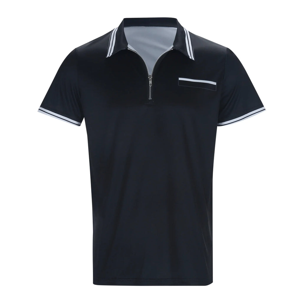 Men's Plus Size Zip Polo Shirts Short Sleeve Solid Color O988