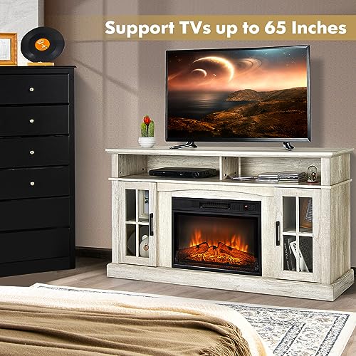 Electric Fireplace TV Stand for TVs Up to 65 Inches, 1400W Heater with Remote Control J165
